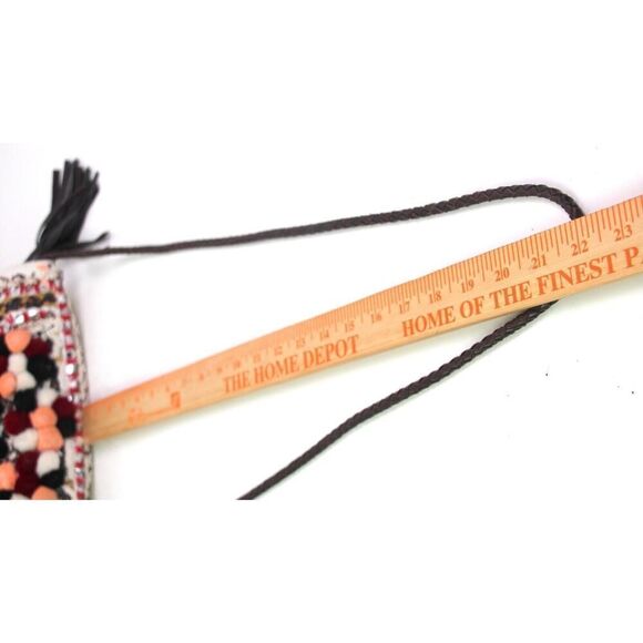 ibBan MULTICOLOR BEADED WHITE COTTON TASSELS X-BODY ENVELOP SHOULDER BAG PURSE - Picture 15 of 16